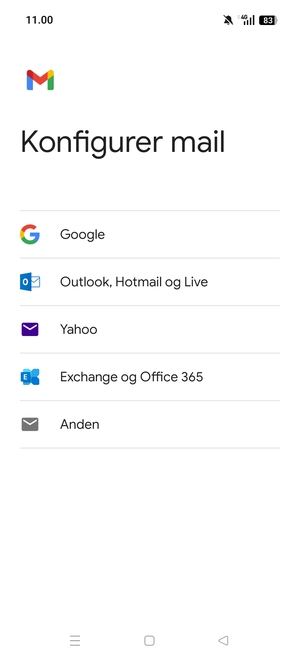 Vælg Exchange og Office 365