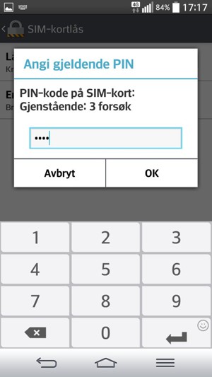 Skriv inn nåværende PIN-kode på SIM-kort og velg OK