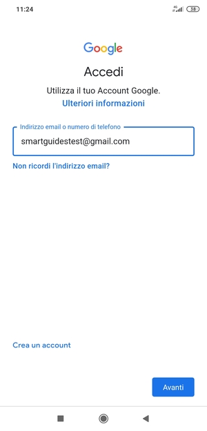 Inserisci il tuo indirizzo Gmail e seleziona Avanti