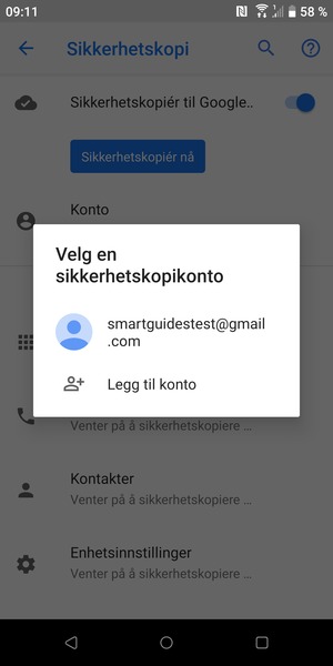 Velg sikkerhetskopi-kontoen din