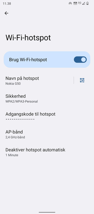 Din telefon er nu sat op til brug som modem