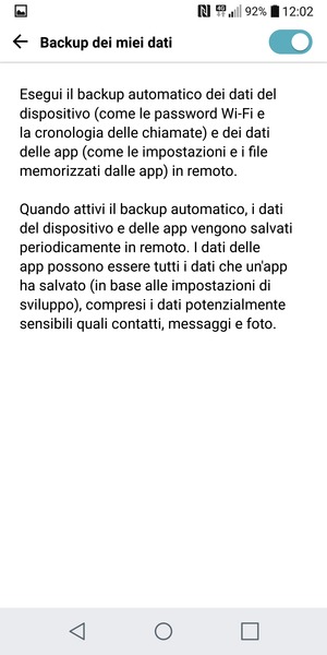 Seleziona il tasto Indietro