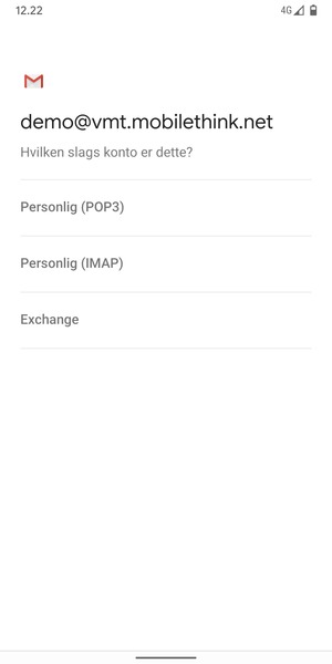Vælg Personlig (POP3) eller Personlig (IMAP)