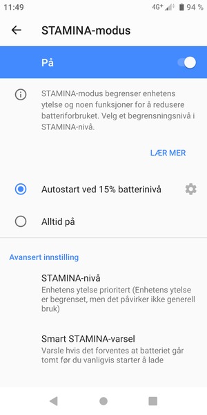Slå på STAMINA-modus