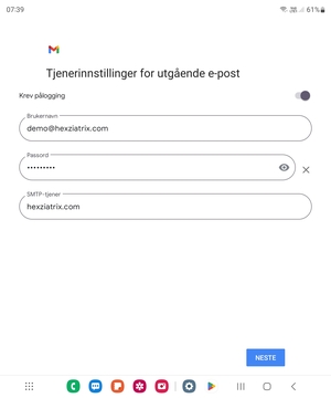 Skriv inn utgående serveradresse. Velg NESTE