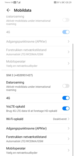 For at skifte netværk, hvis der opstår netværksproblemer, vælg Mobiloperatør