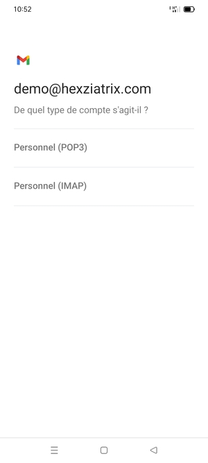Sélectionnez Personnel (POP3) ou Personnel (IMAP)