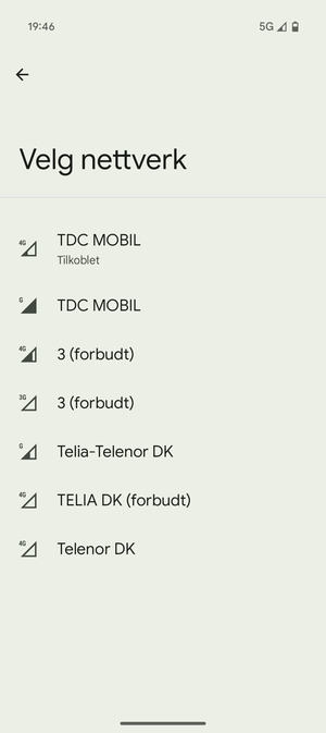 Velg en nettverksoperatør fra listen