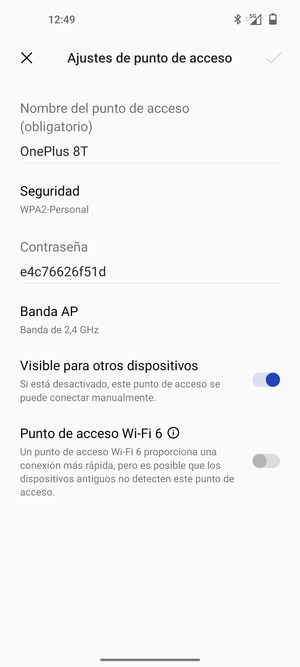 Introduzca una contraseña de punto de acceso Wi-Fi de al menos 8 caracteres y seleccione Aceptar