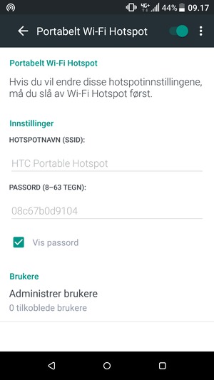 Telefonen din er konfigurert for bruk som et modem