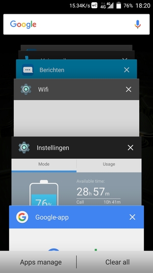 Selecteer het X pictogram om alle actieve apps te sluiten
