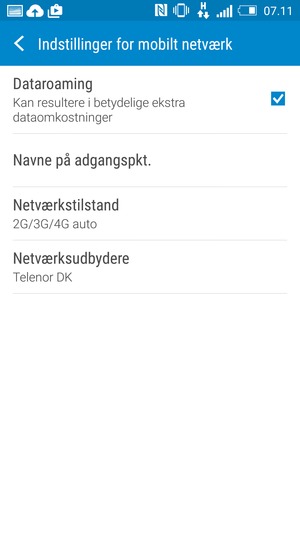 Slå Dataroaming til eller fra
