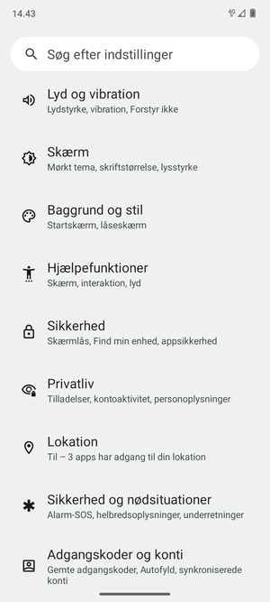 Scroll til og vælg Sikkerhed