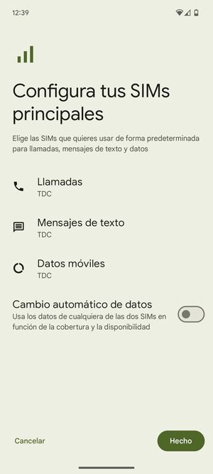 Seleccione la opciones deseada y seleccione Hecho