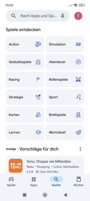 Wählen Sie die Suchleiste