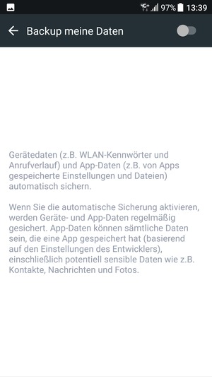 Schalten Sie Backup meine Daten ein