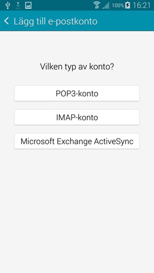 Välj POP3-konto eller IMAP-konto