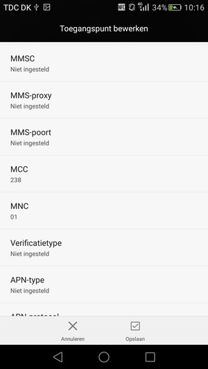 Scroll naar beneden en voer mms-gegevens in