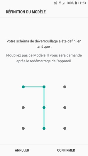 Dessinez de nouveau le schéma de déverrouillage et sélectionnez CONFIRMER