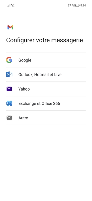 Sélectionnez Outlook, Hotmail et Live