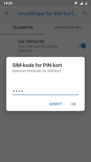 Skriv inn Gammel PIN-kode for SIM-kort og velg OK