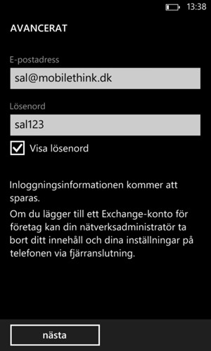 Ange din E-postadress och Läsenord. Välj nästa