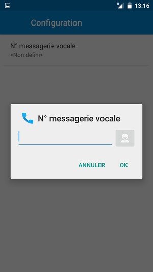 Saisissez le N° messagerie vocale et sélectionnez OK