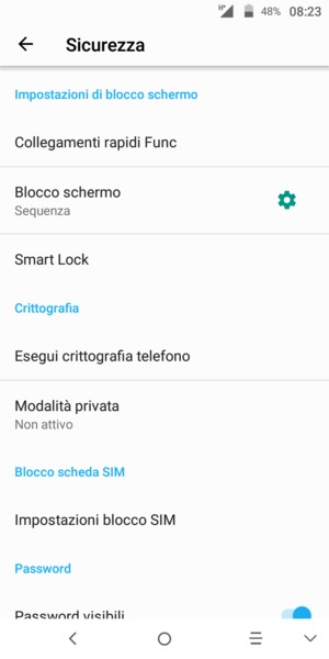 Per cambiare il PIN della scheda SIM, vai al menu Sicurezza e seleziona Impostazioni blocco SIM
