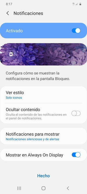Seleccione la opciones deseada y seleccione Hecho