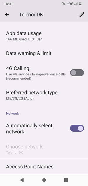 Scroll to and select Preferred network type