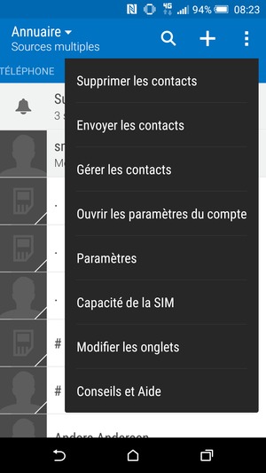 Sélectionnez Gérer les contacts