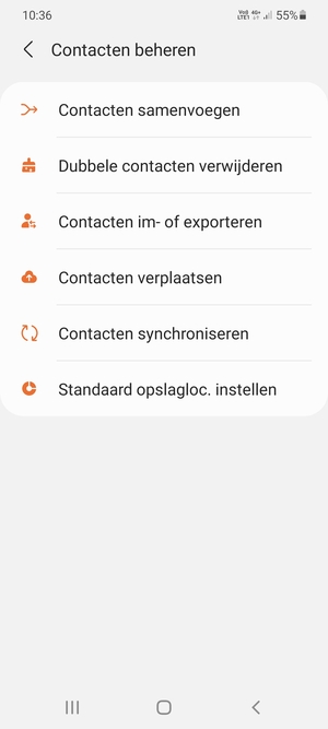 Selecteer Contacten im- of exporteren