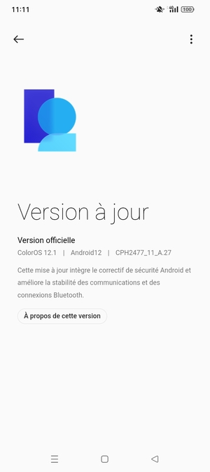 Si votre téléphone est à jour, vous verrez l'écran suivant