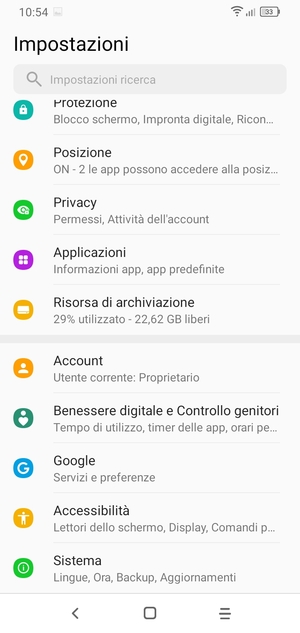 Scorri e seleziona Account