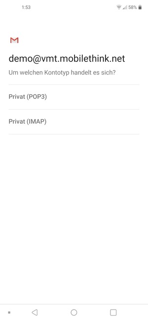 Wählen Sie Privat (POP3) oder Privat (IMAP)