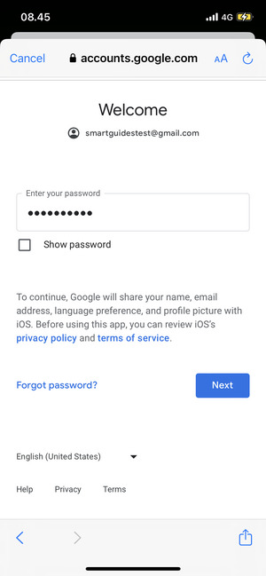 Enter your Password and select Next