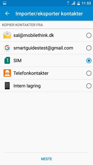 Velg SIM-kort og velg NESTE