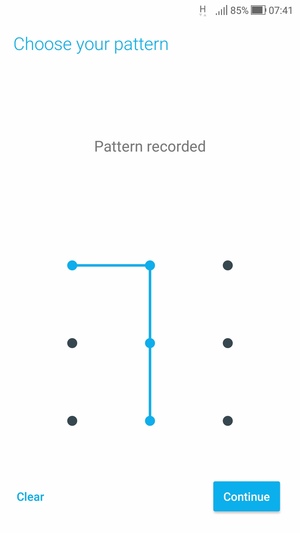 Draw an unlock pattern and select Continue