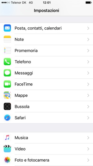 Scorri e seleziona Posta, contatti, calendari