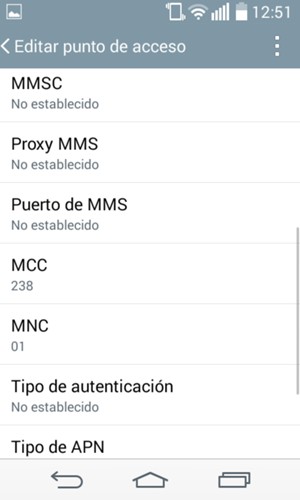 Desplácese hacia abajo e introduzca la información MMS