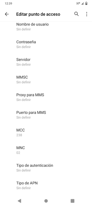 Desplácese hacia abajo e introduzca la información MMS