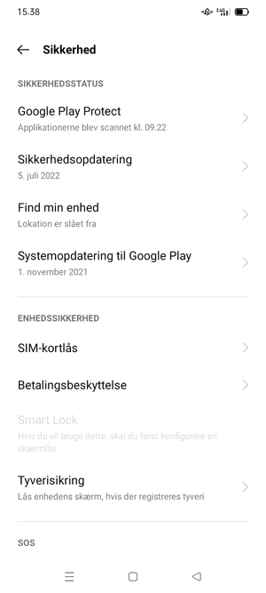Scroll til og vælg SIM-kortlås