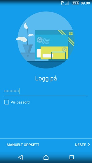 Skriv inn passord og velg MANUELT OPPSETT