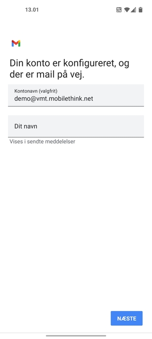 Giv din konto et navn og indtast dit navn. Vælg NÆSTE