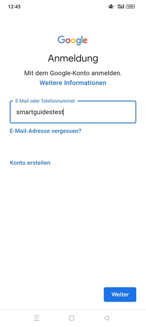 Geben Sie Ihre Gmail Adresse ein und wählen Sie Weiter