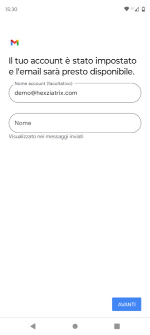 Scegli un nome per il tuo account e inserisci il tuo nome. Seleziona AVANTI