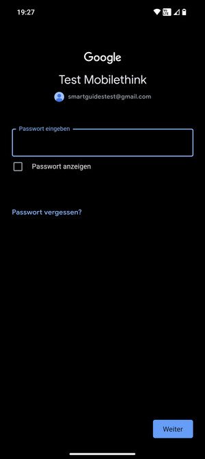 Geben Sie Ihre Passwort ein und wählen Sie Weiter
