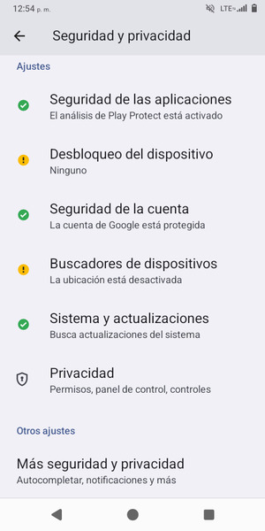 Para cambiar el PIN de la tarjeta SIM, vaya al menú Seguridad y privacidad y desplácese y seleccione Más  seguridad y privacidad