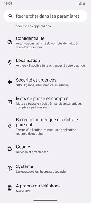 Faites défiler et sélectionnez Systéme