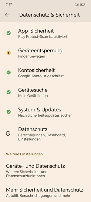 Scrollen Sie und wählen Sie Mehr Sicherheit und Datenschutz